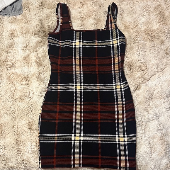 SHEIN Black and Brown Plaid Mini Dress - Picture 1 of 3
